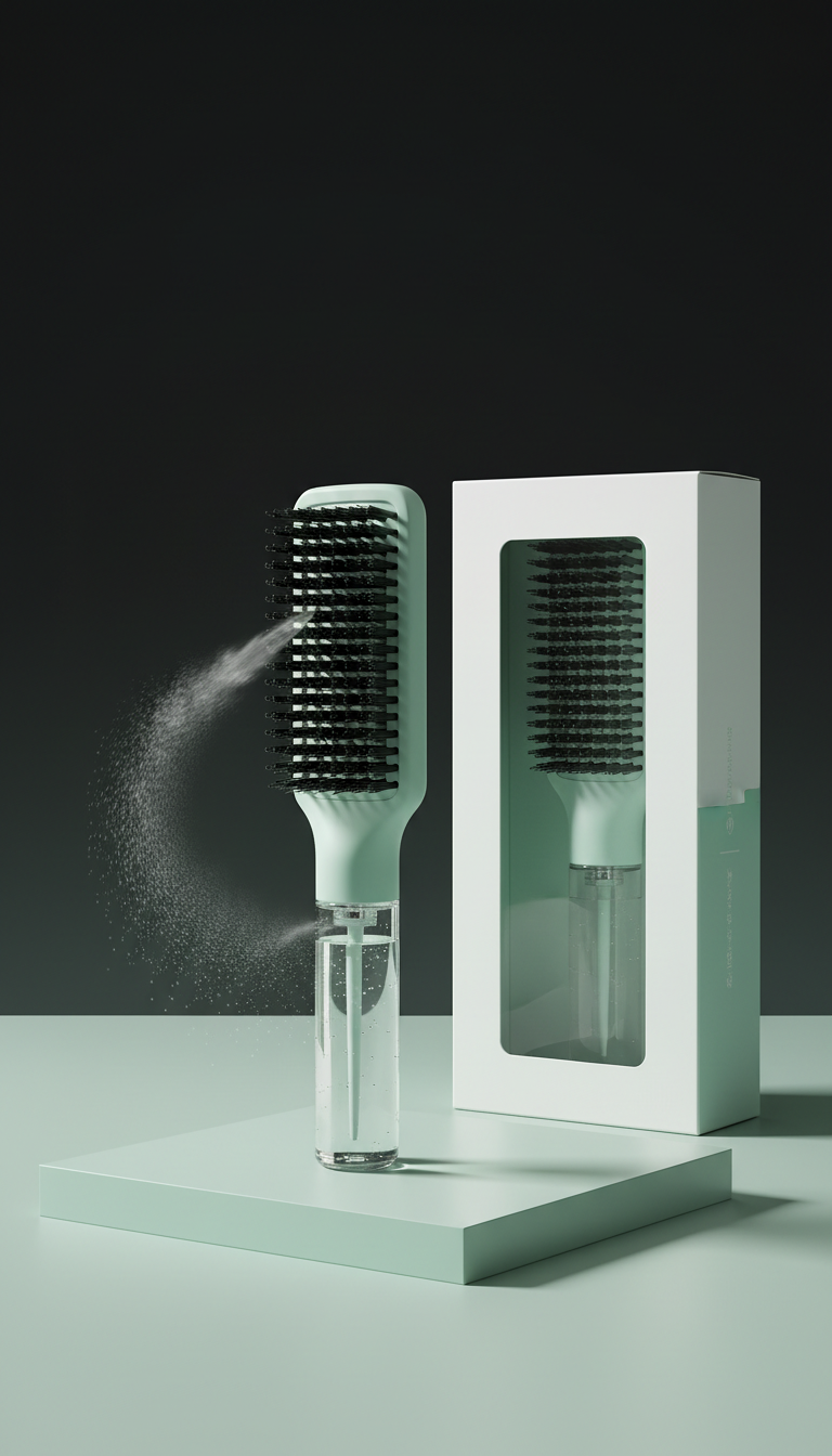 Clean spray comb with clear handle & black bristles