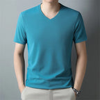 Men's Waffle Knit V-Neck Short Sleeve Casual T-Shirt