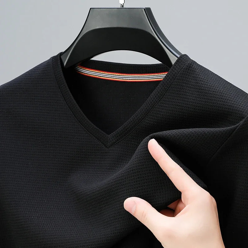 Men's Waffle Knit V-Neck Short Sleeve Casual T-Shirt